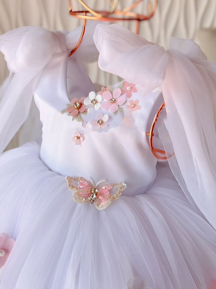 Girls' New Flower Mesh Princess Dress