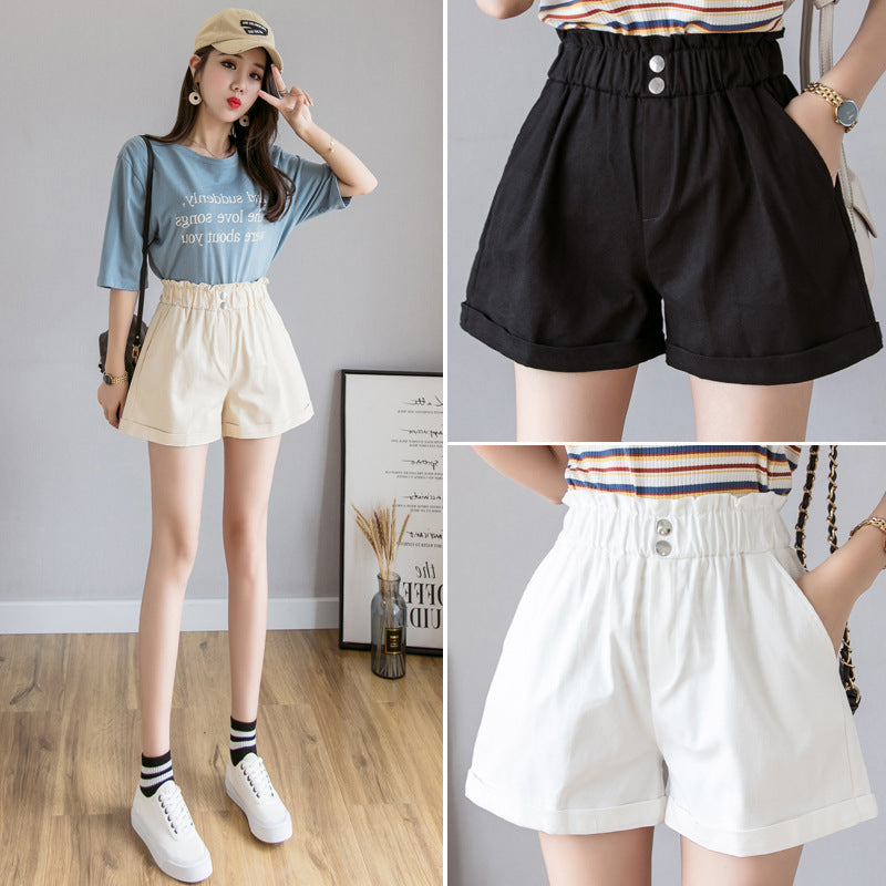 Casual Comfy Wild Shorts Women Elastic High Waist Crimping