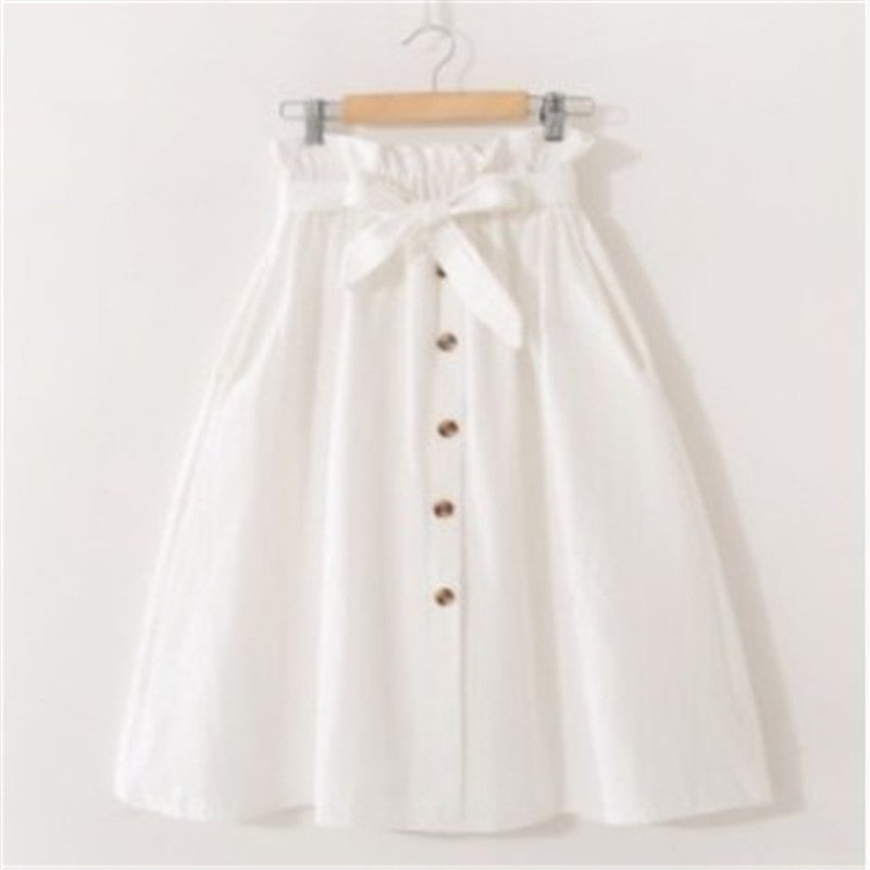 Elegant Button High Waist Skirt Female Pleated Skirt