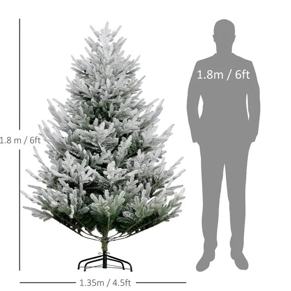 HOMCOM 6 Foot Artificial Christmas Tree, Pine Hinged Xmas Tree With 795 Realistic Branches, Steel Base, Auto Open, Green