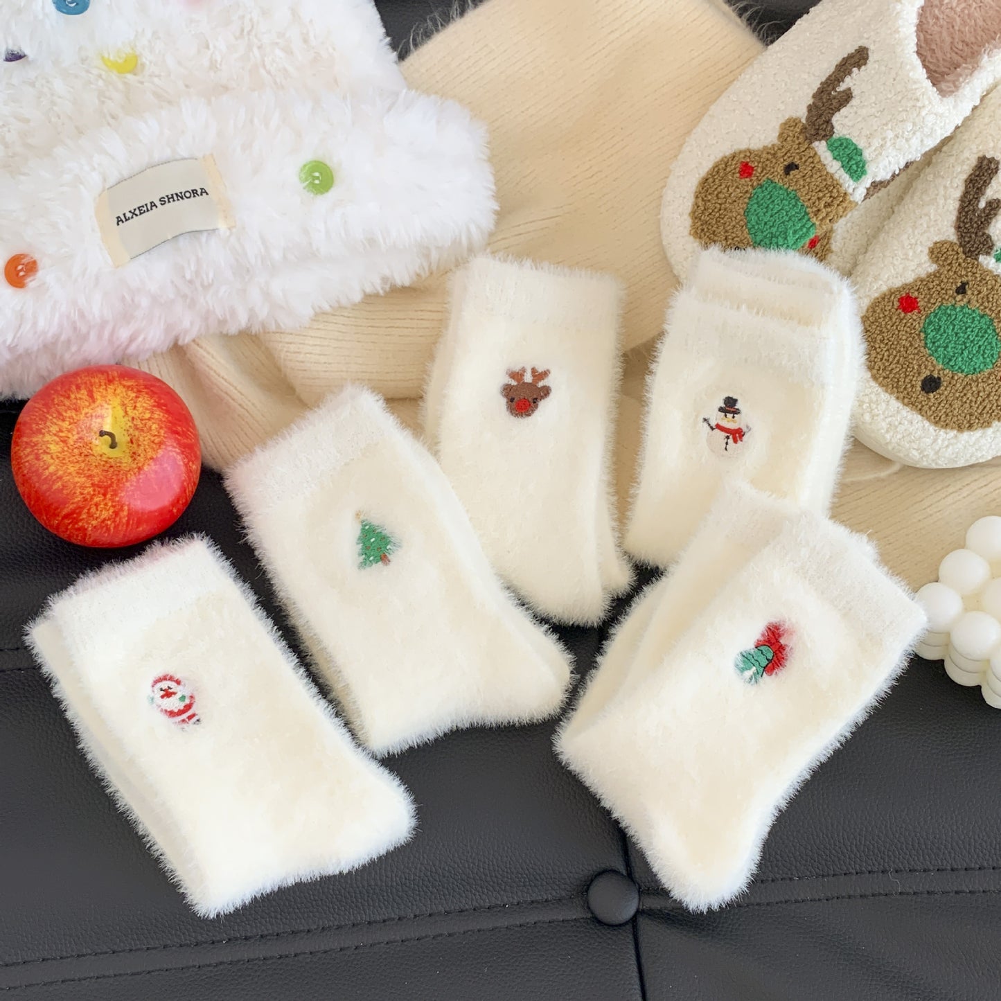 Women's Autumn And Winter Style White Mink Fur Christmas Stockings
