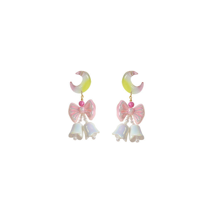 Gradient Moon Bow Blue Bell Vintage Earrings