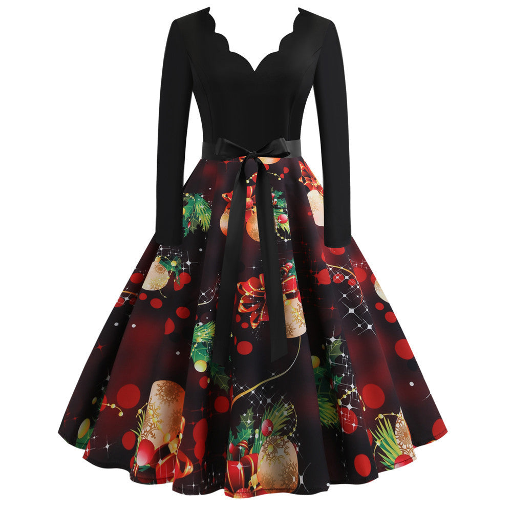 Christmas Long Sleeve Print Dress