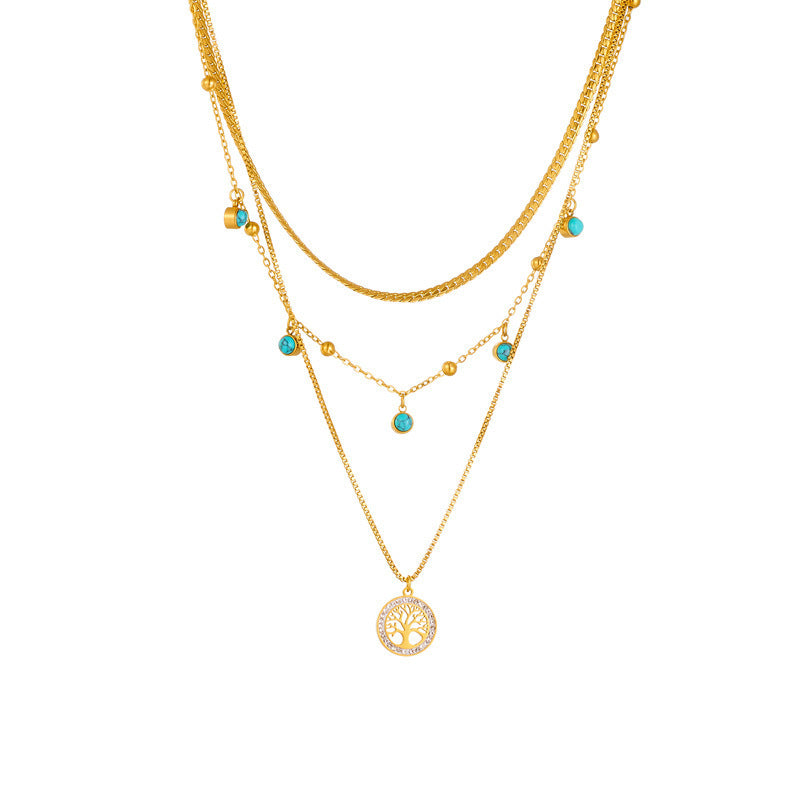 Fashion Multi-layer Stainless Steel Necklace Gold-plated Retro High-grade