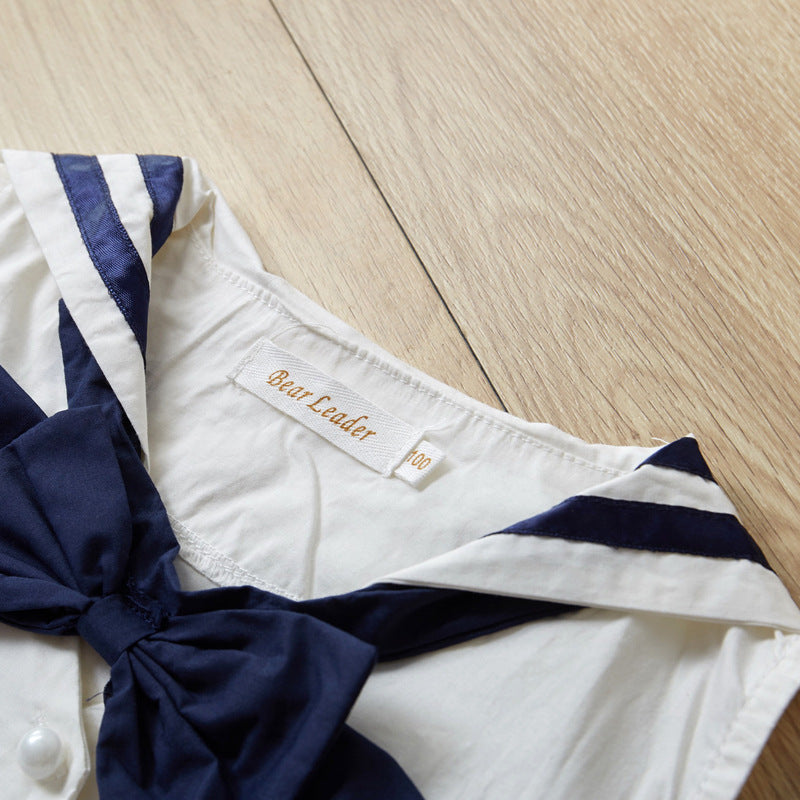 White and Navy Sailor Girls Dress