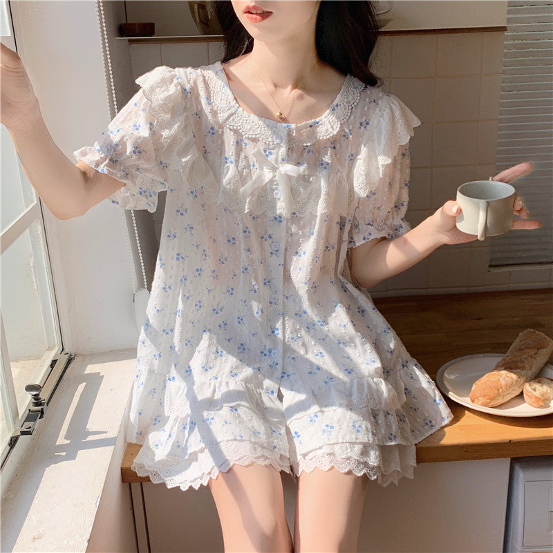 Women's Lace Short-sleeved Homewear Pajamas