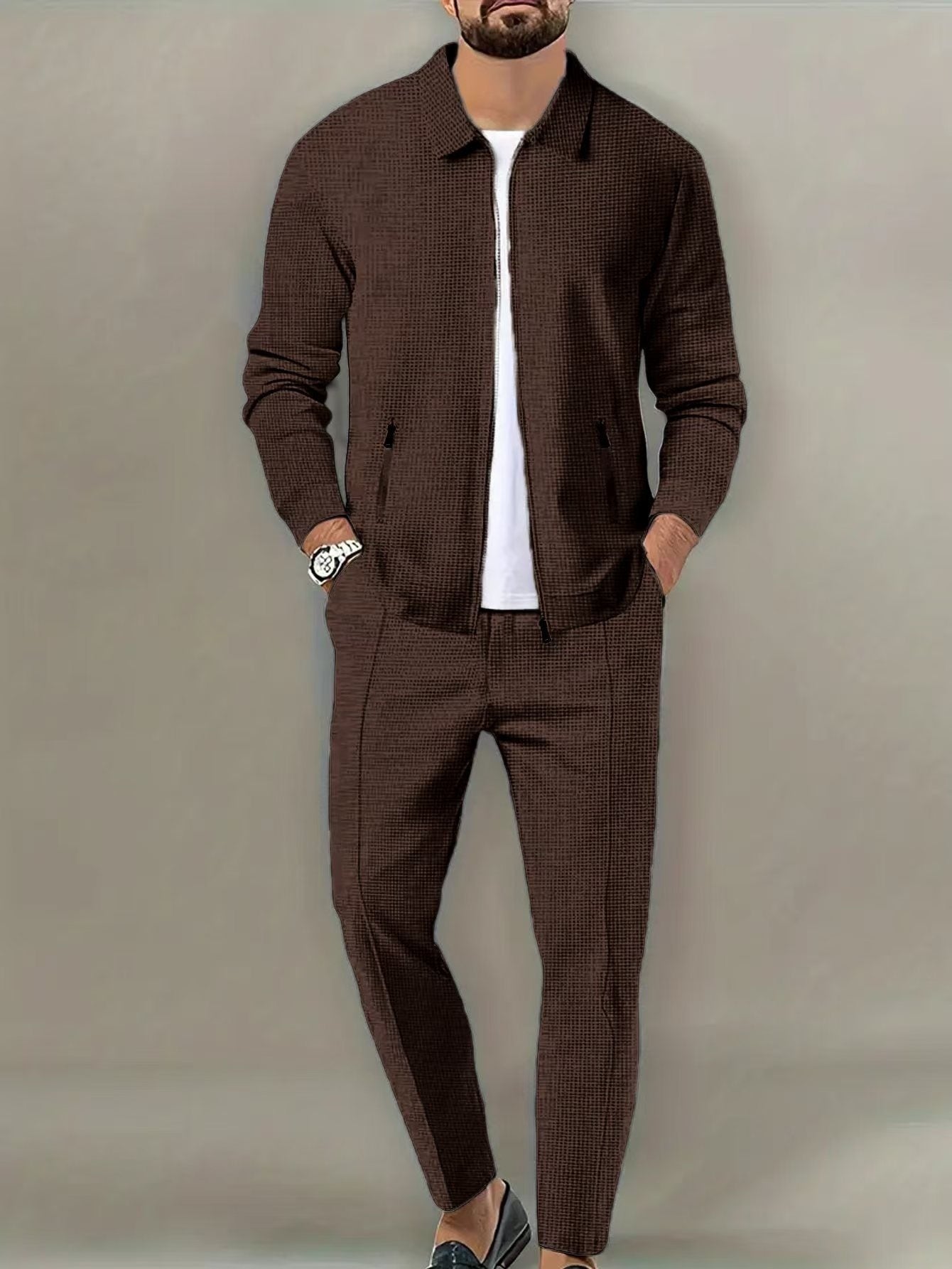 Men's Spring And Autumn Zipper Pocket Lapels Slim-fit Cardigan Men's Clothing Jacket Suits
