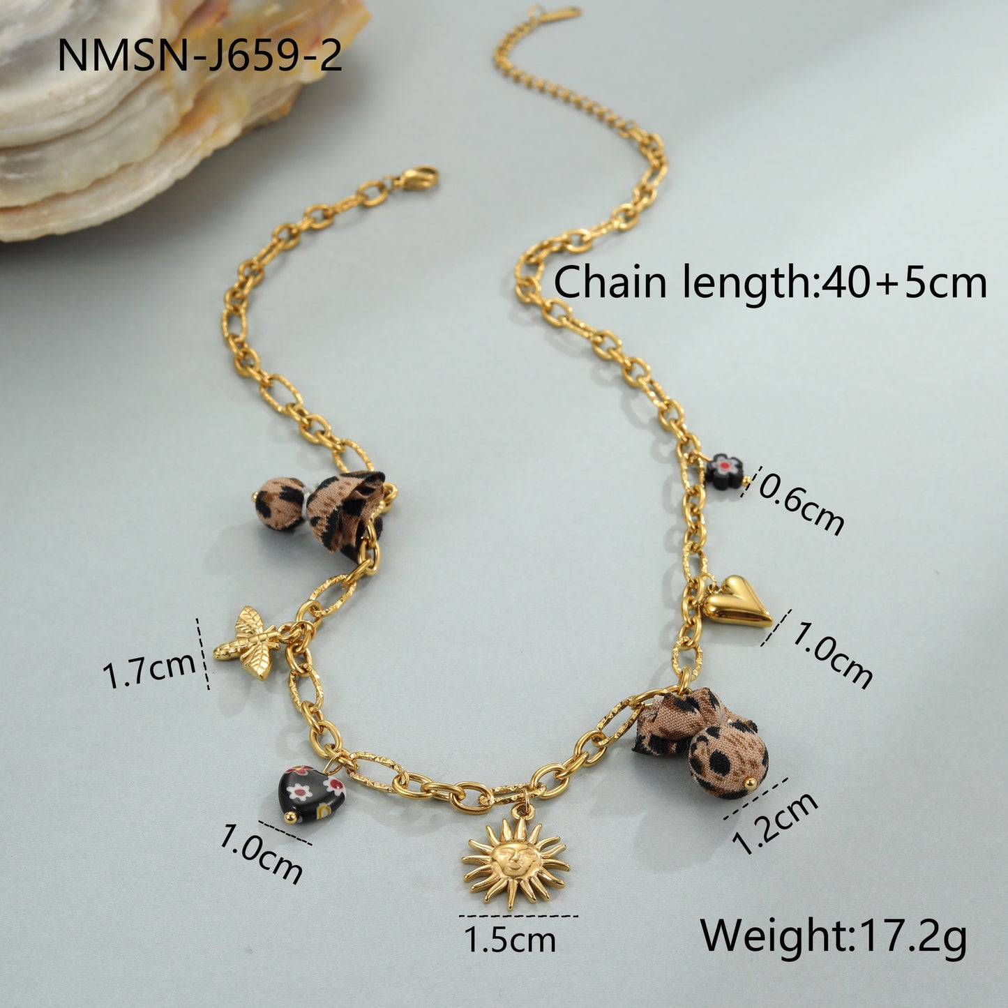 Leopard Pendant Love Heart Flowers Stainless Steel Necklace