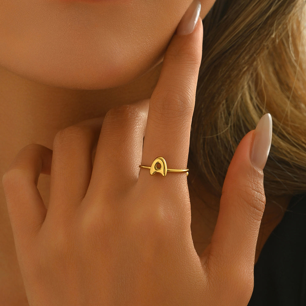 Lxalry 18K Gold Plated Stainless Steel Initial Ring For Women - Adjustable Minimalist Letter A-Z Rings, Personalized Gift Jewelry, Waterproof, Hypoallergenic, Tarnish-Free, Trendy Custom Statement Rin