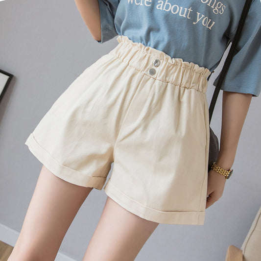 Casual Comfy Wild Shorts Women Elastic High Waist Crimping