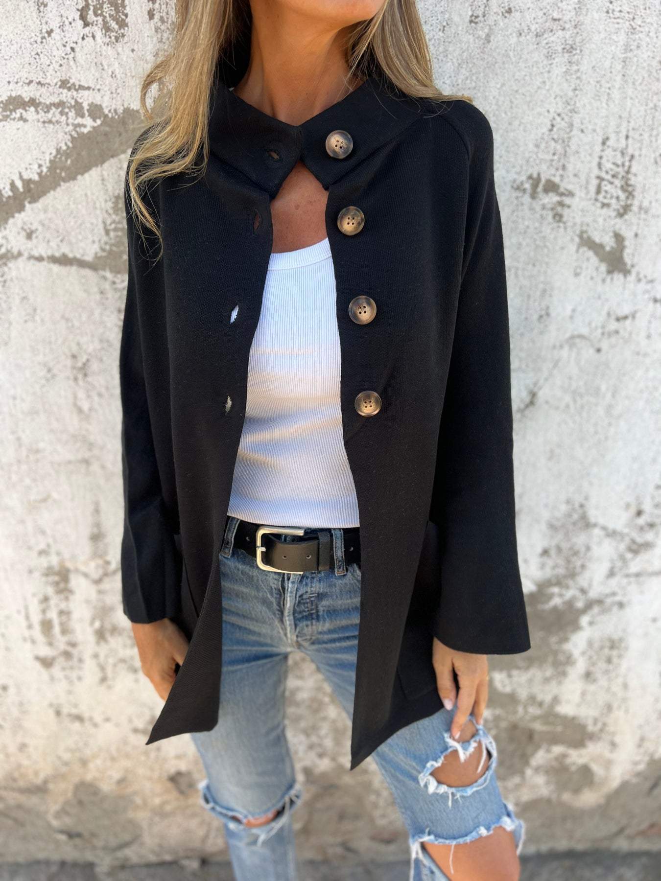 Ins Single Breasted Lapel Knitted Coat Fashion Pocket Long Sleeve Cardigan  Jacket Women's Clothing