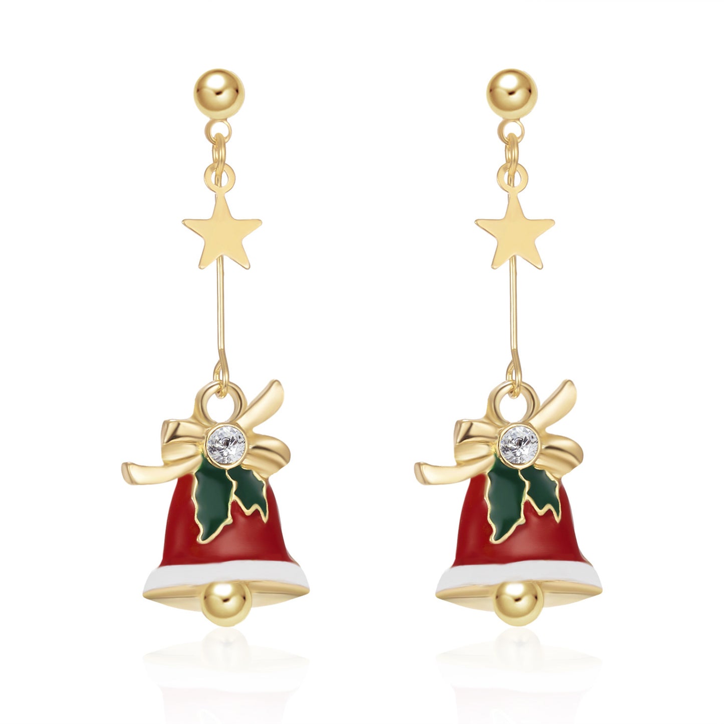 Christmas Bell Pentagonal Christmas Tree Cane Asymmetric Earrings