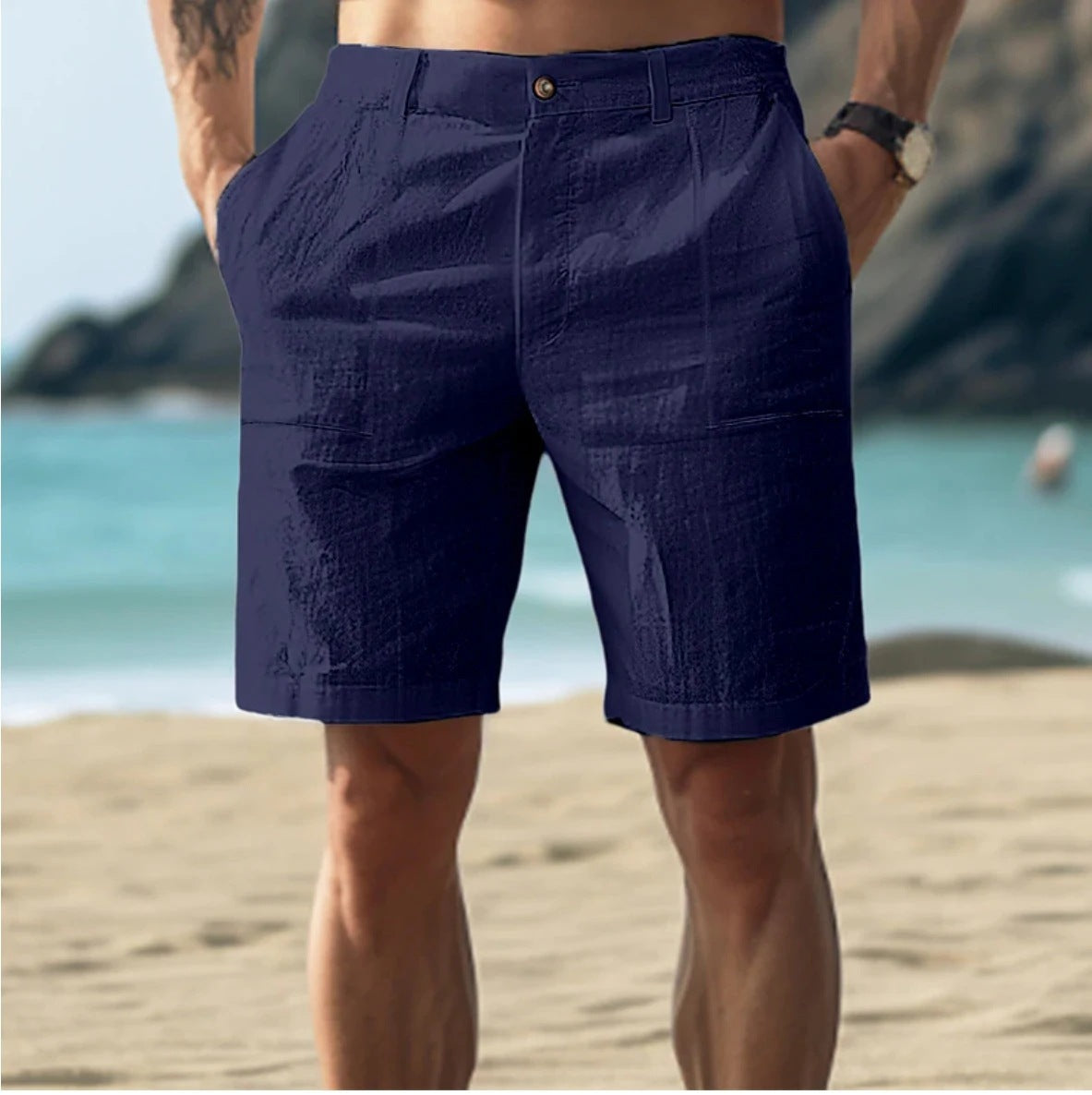 Men's Cotton And Linen Casual Pants Casual Five-point Library