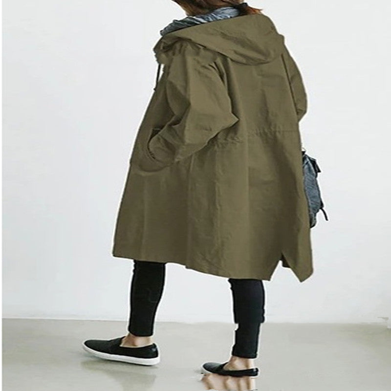Women Windbreaker Jacket Casual Loose Button Pockets Hooded Quick Dry Windproof Waterproof Clothes For Outdoor Hiking Camping