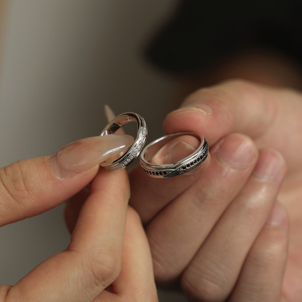 Sterling Silver Ring For Men And Women Couple Rings Design Zircon Inlaid Couple's Ring