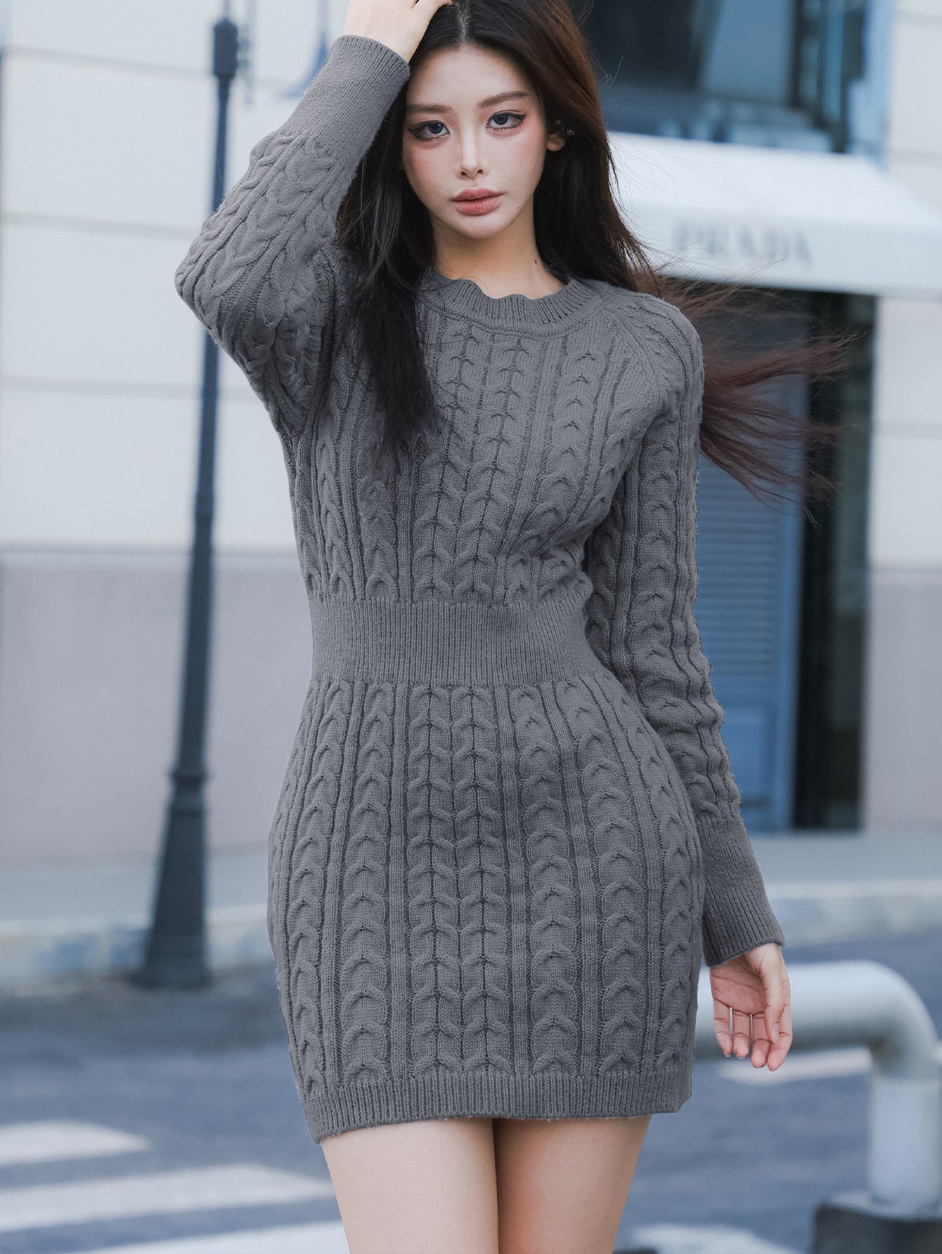 Women's Round Neck Solid Color Slim-fit Hip Skirt