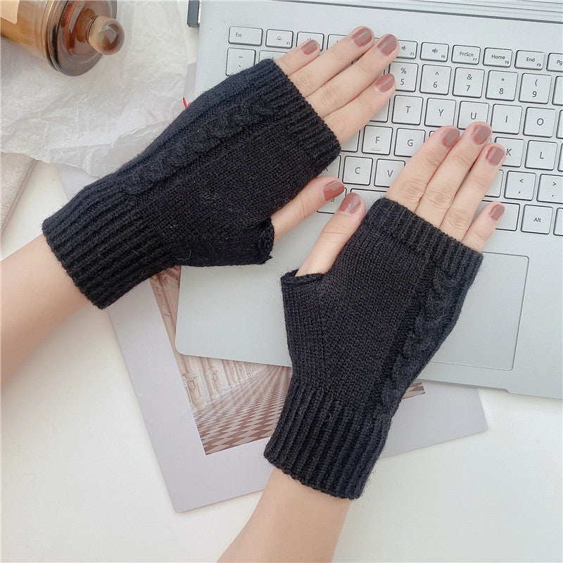 Half Finger Leaky Wool Knitted Gloves Short