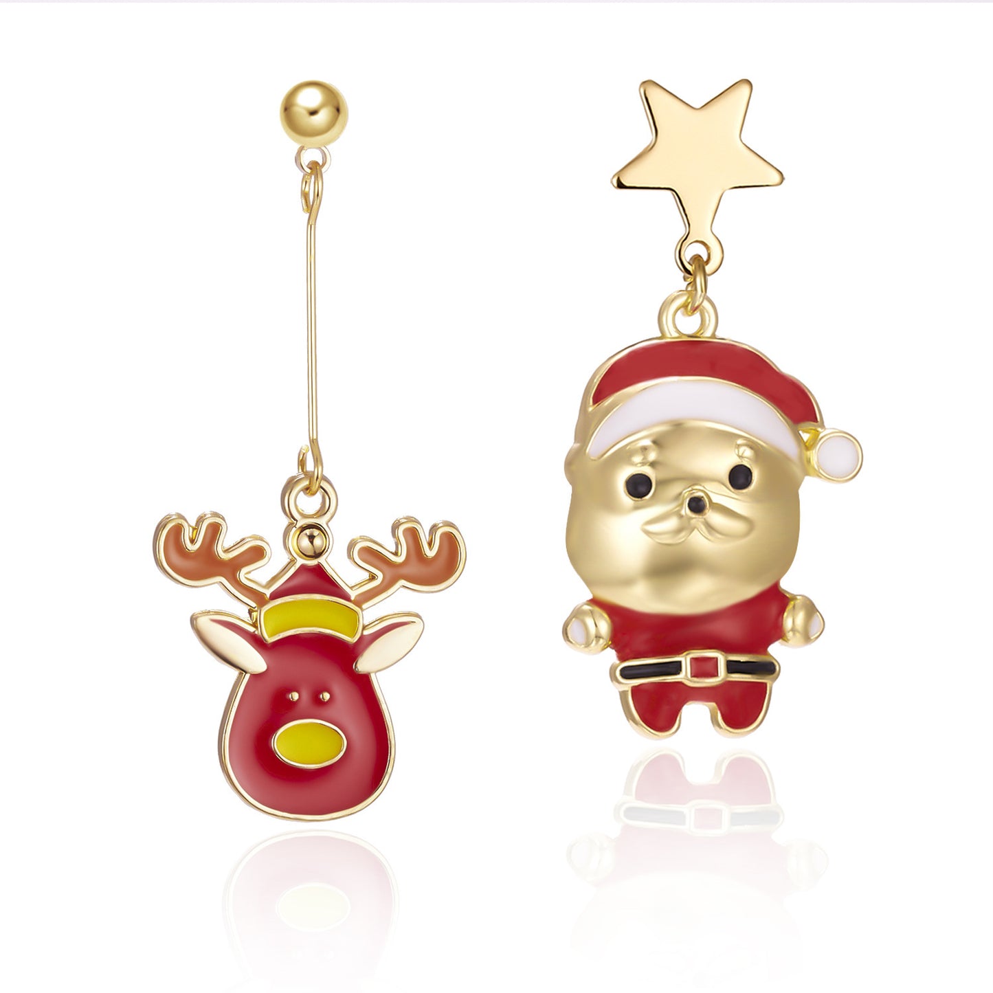 Christmas Bell Pentagonal Christmas Tree Cane Asymmetric Earrings