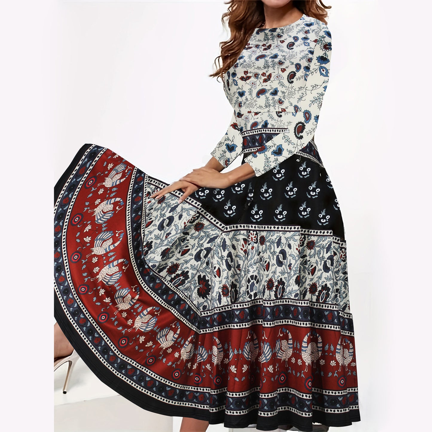 Women's Christmas Elements Floral Print Swing Dress