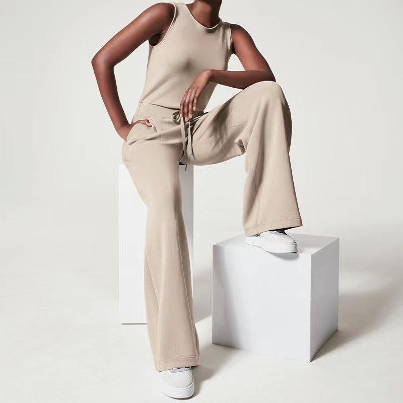 Women's Solid Color Sleeveless Lace-up Jumpsuit