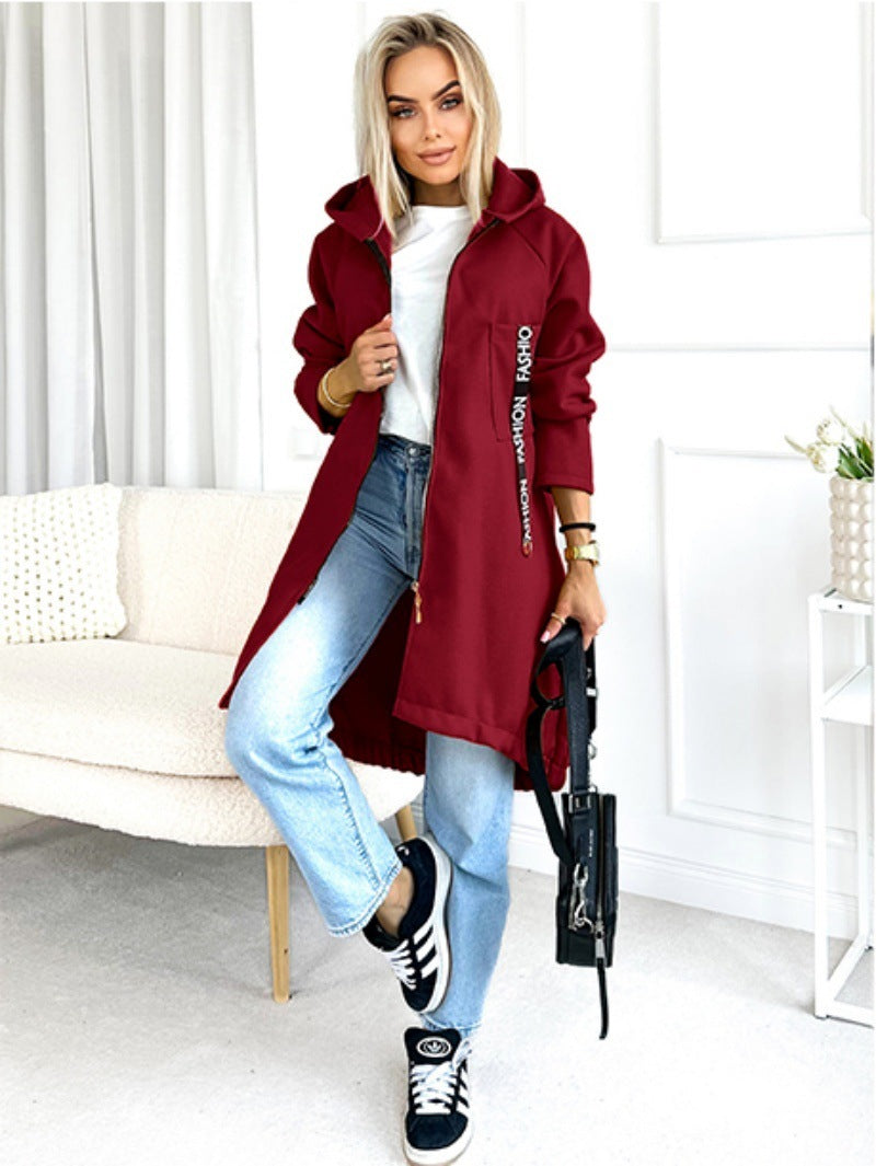 Hooded Sports Brushed Hoody Casual Long-sleeved Zipper Jacket