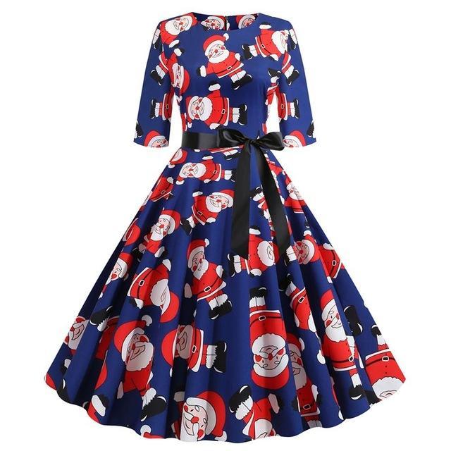 Christmas round neck print A-line dress