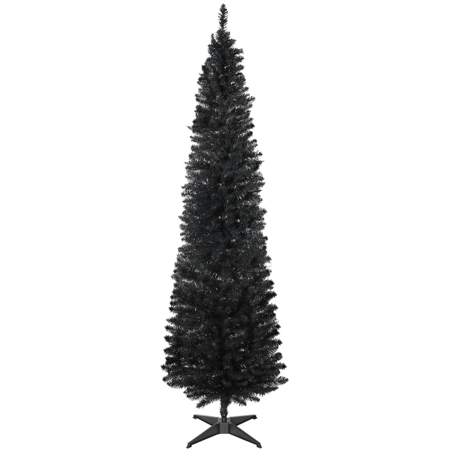 7FT Artificial Christmas Tree, Pencil Christmas Tree With Realistic Branches, Stable Stand, Black