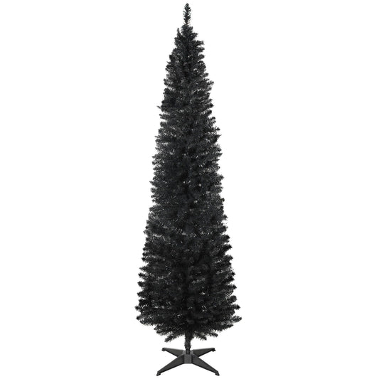 7FT Artificial Christmas Tree, Pencil Christmas Tree With Realistic Branches, Stable Stand, Black