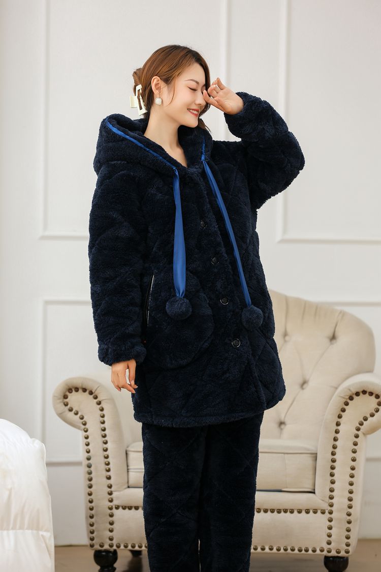 Couple Thickening Warm Plus Velvet Cute Sweet Coral Fleece Pajamas Set
