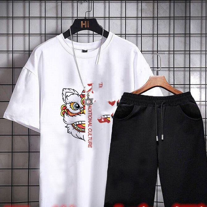 New Korean Version Of The Trend Of Men's Short-sleeved T-shirt Shorts Casual Two-piece Suit Men