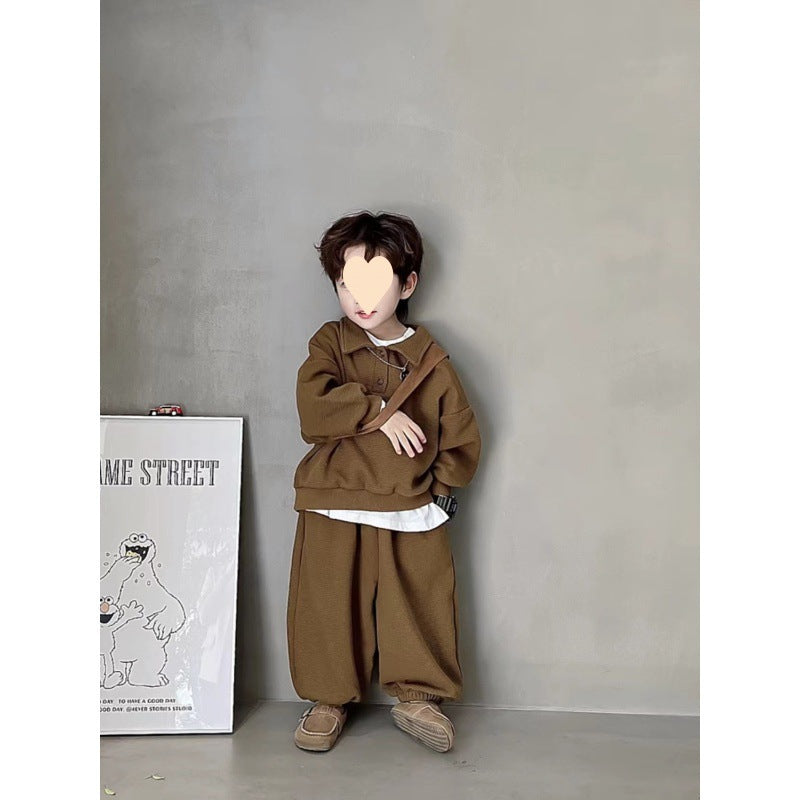 Boys' Simple Waffle Top Pants Suit