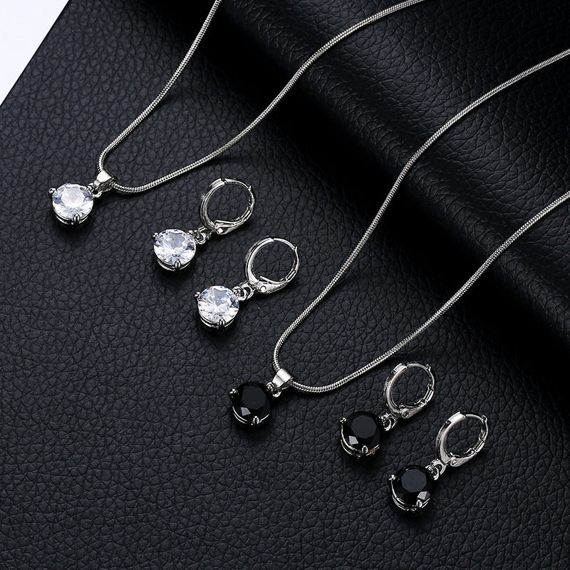 Jewelry Necklace Two-piece Earrings Set Round Multicolor Zircon Pendant Set