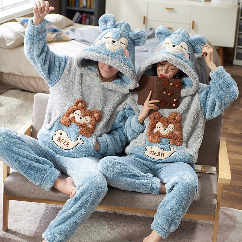 Winter Couple Thickened Flannel Pajamas Suit