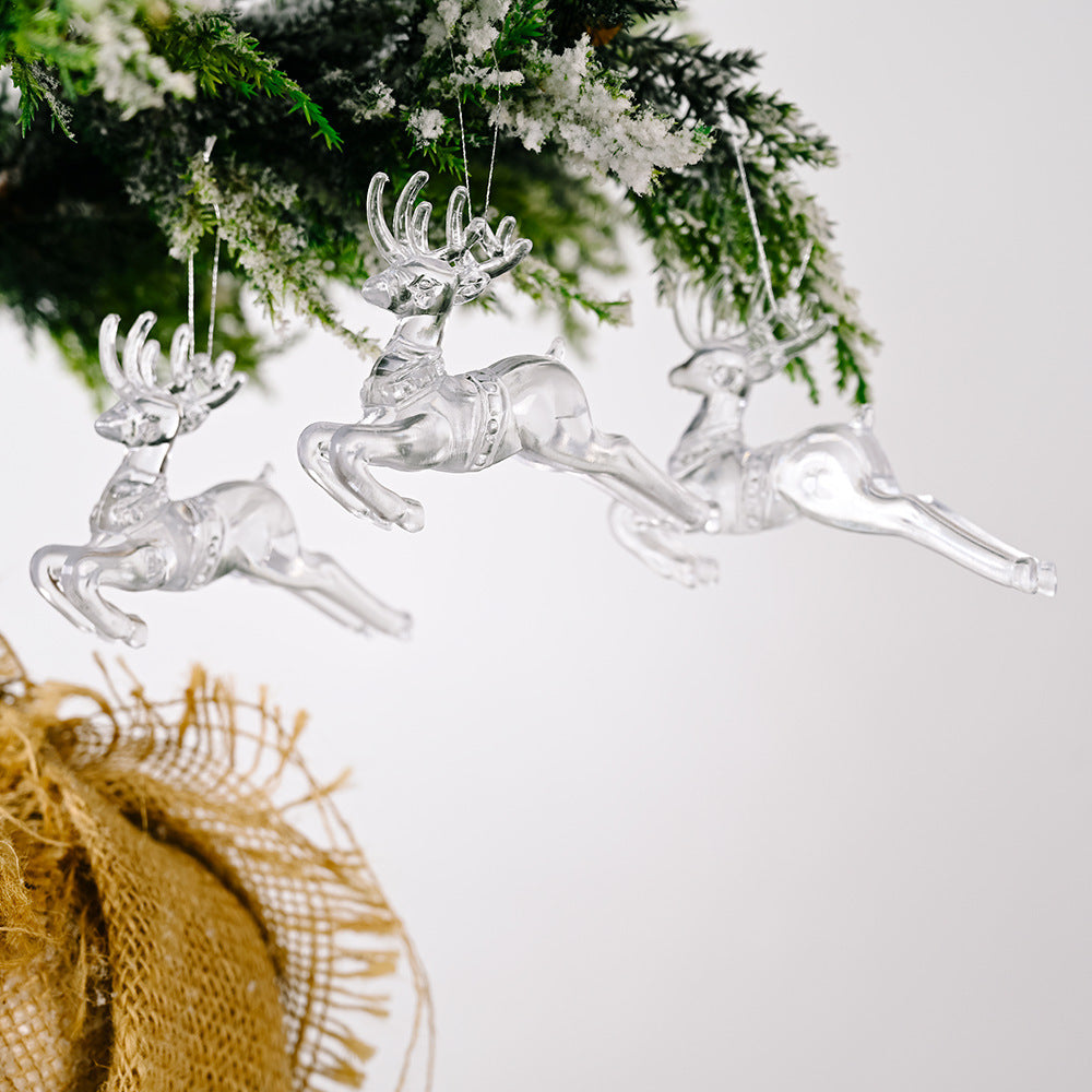 Transparent Snowflake Deer Pendant Christmas Party Decoration Christmas Tree Decor Hanging Ornaments New Year Gifts