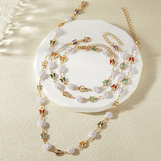 Fashion Butterfly Pearl Bracelet Anklet