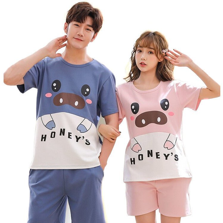 Summer Couple Pajamas Short-sleeved Knitted Cotton Homewear Suit