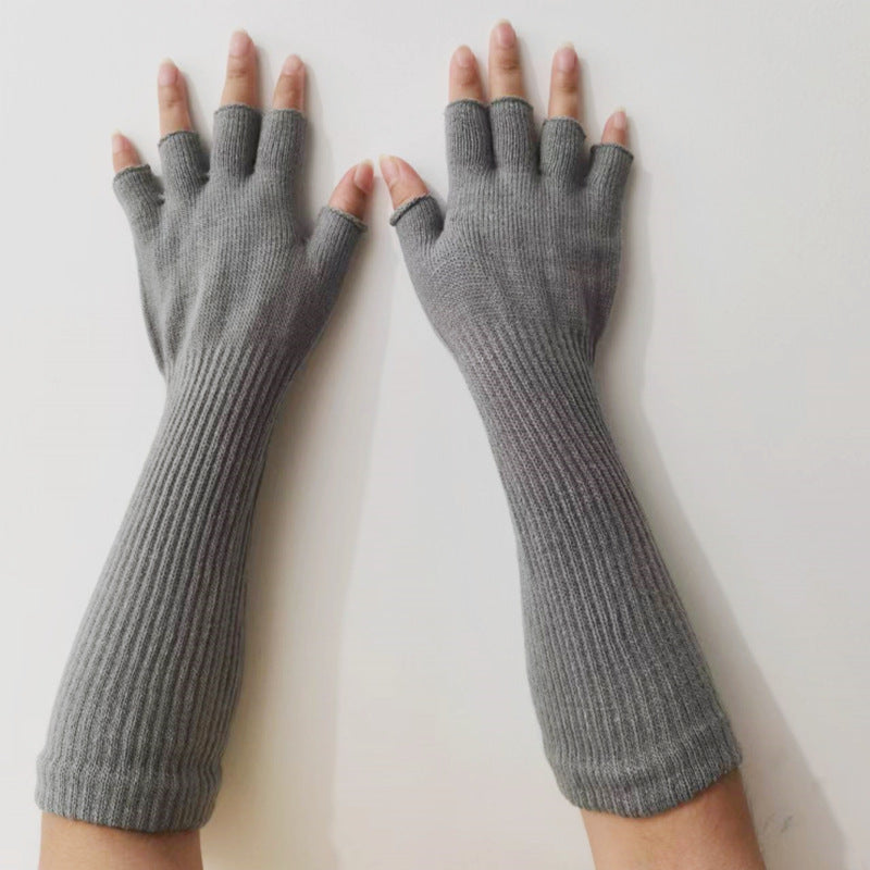 Fashion Elastic Solid Color Cold-proof Warm Half Finger Gloves
