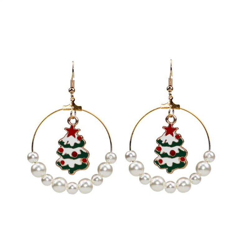Christmas Earrings Alloy Pearl Enamel Christmas Wreath