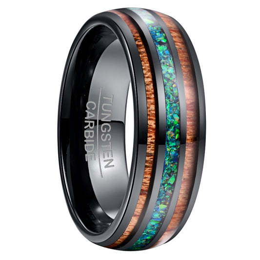 Blue Opal Tungsten Ring Men