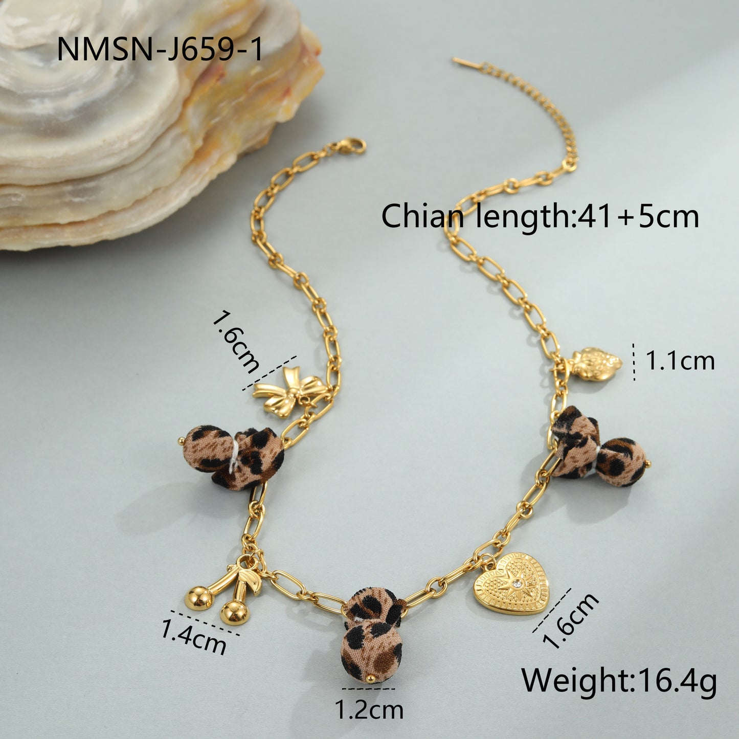 Leopard Pendant Love Heart Flowers Stainless Steel Necklace