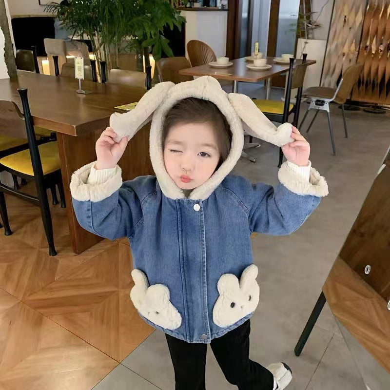Girls' Jean Jacket Lamb Wool Autumn Clothing