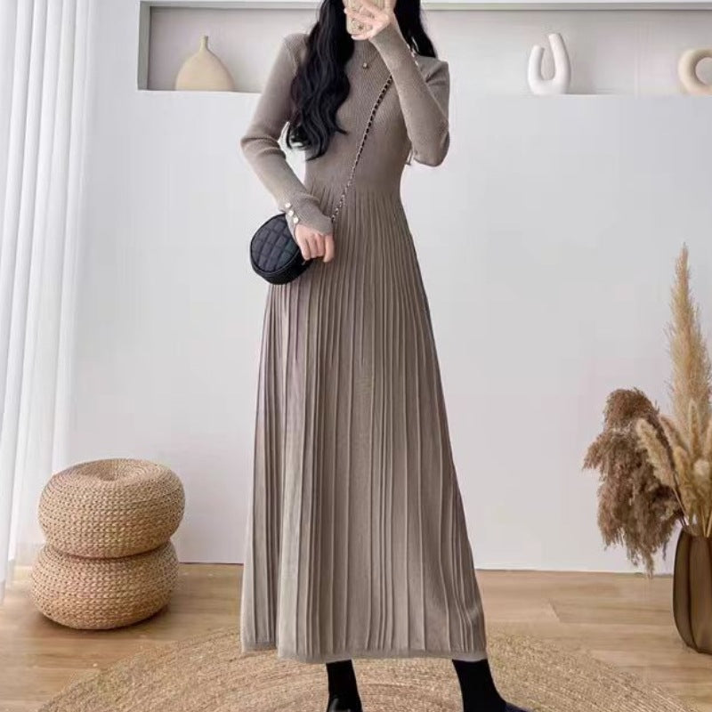 Match With Coat Mid-length Below The Knees Waist Trimming Base Knitting Woolen Skirt