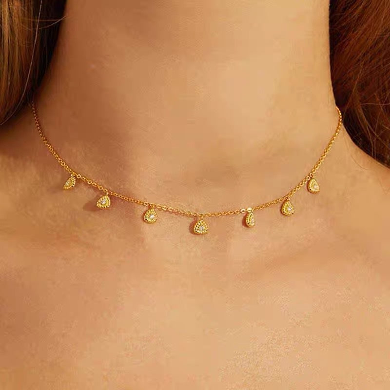 Full Diamond Water Drop Tassel Temperamental Clavicle Chain