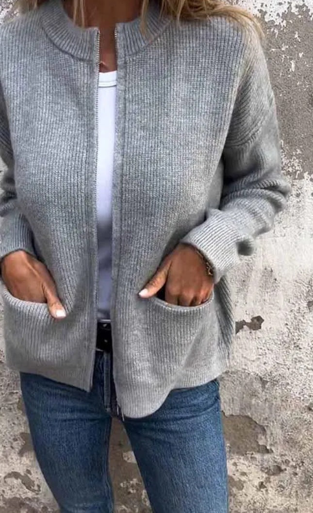 New Solid Color Casual Coat Zipper Sweater Cardigan