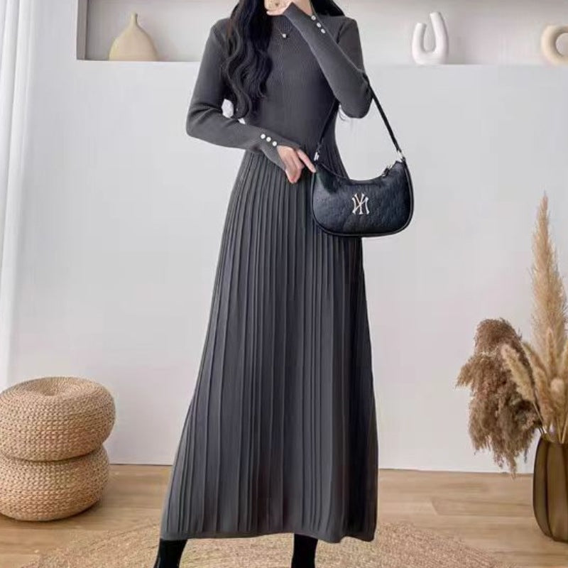 Match With Coat Mid-length Below The Knees Waist Trimming Base Knitting Woolen Skirt