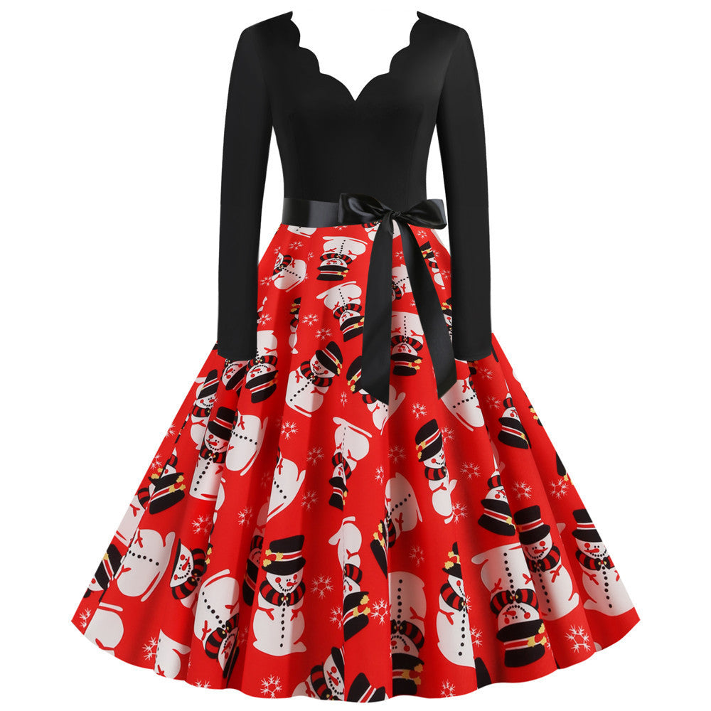 Christmas Long Sleeve Print Dress