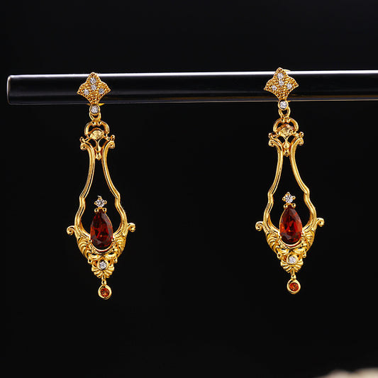 S925 Sterling Silver Drop Red Pomegranate Long Swaying Earrings