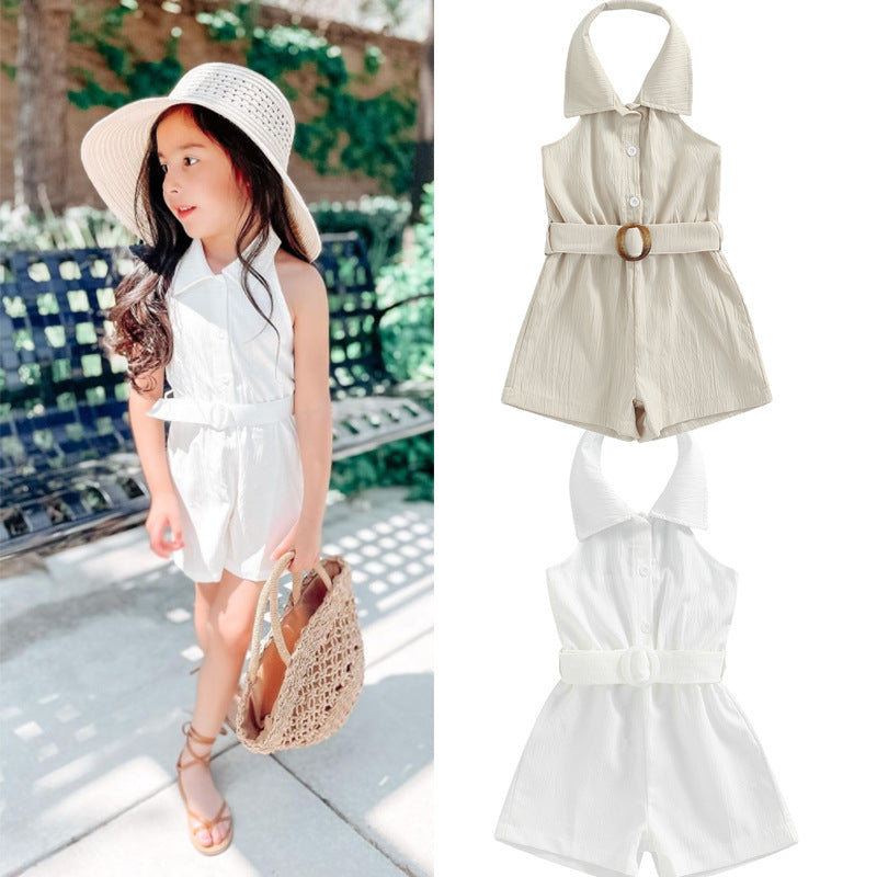 Halter Neck Retro Overalls Men And Women Baby Cute Shorts