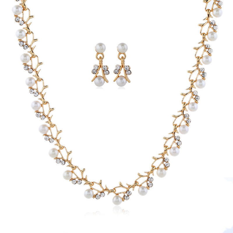 Jewelry set  pearl gold-plated silver necklace