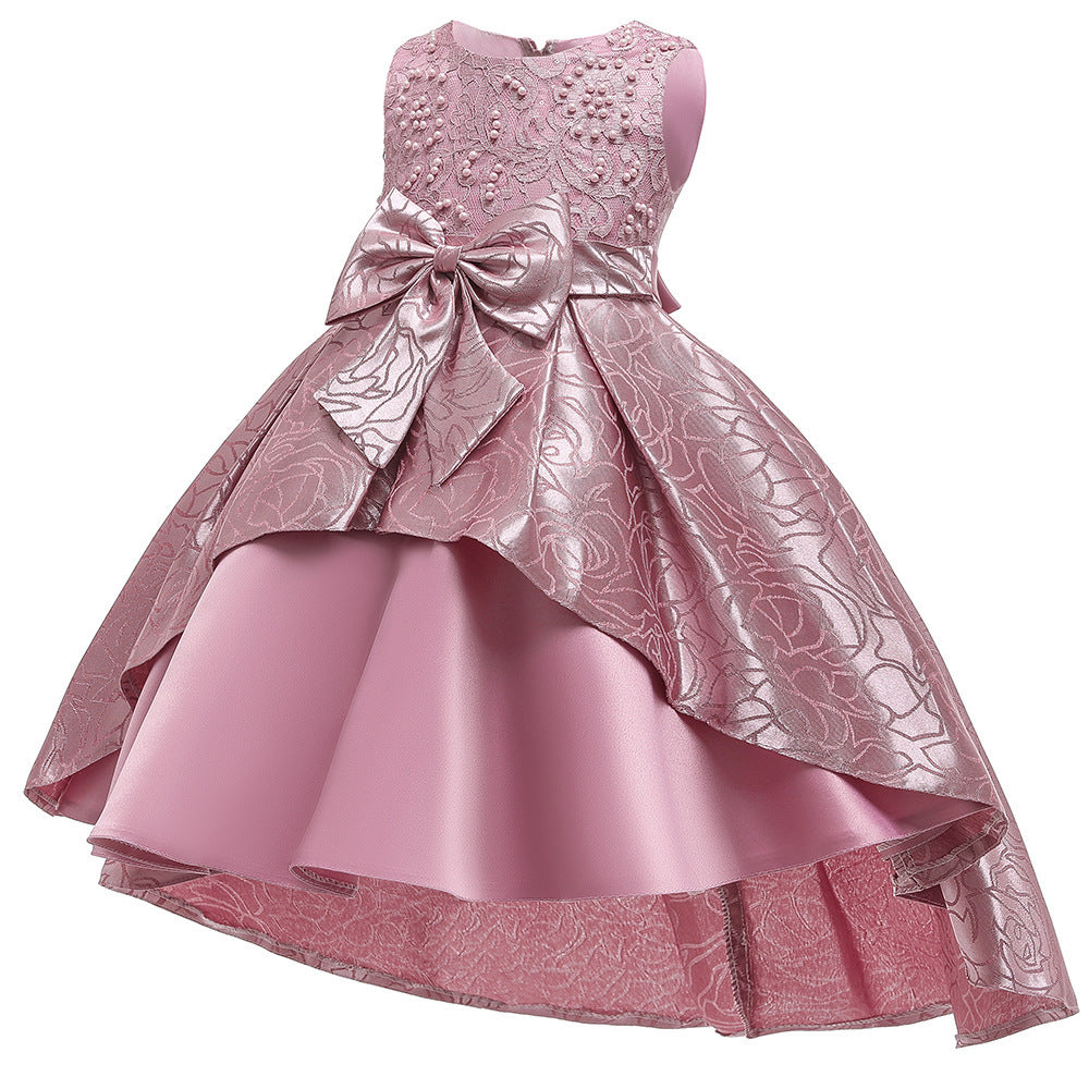 Christmas Champagne Red Embroidered Dress Princess Dress Kindergarten Female Treasure Sleeve Dress